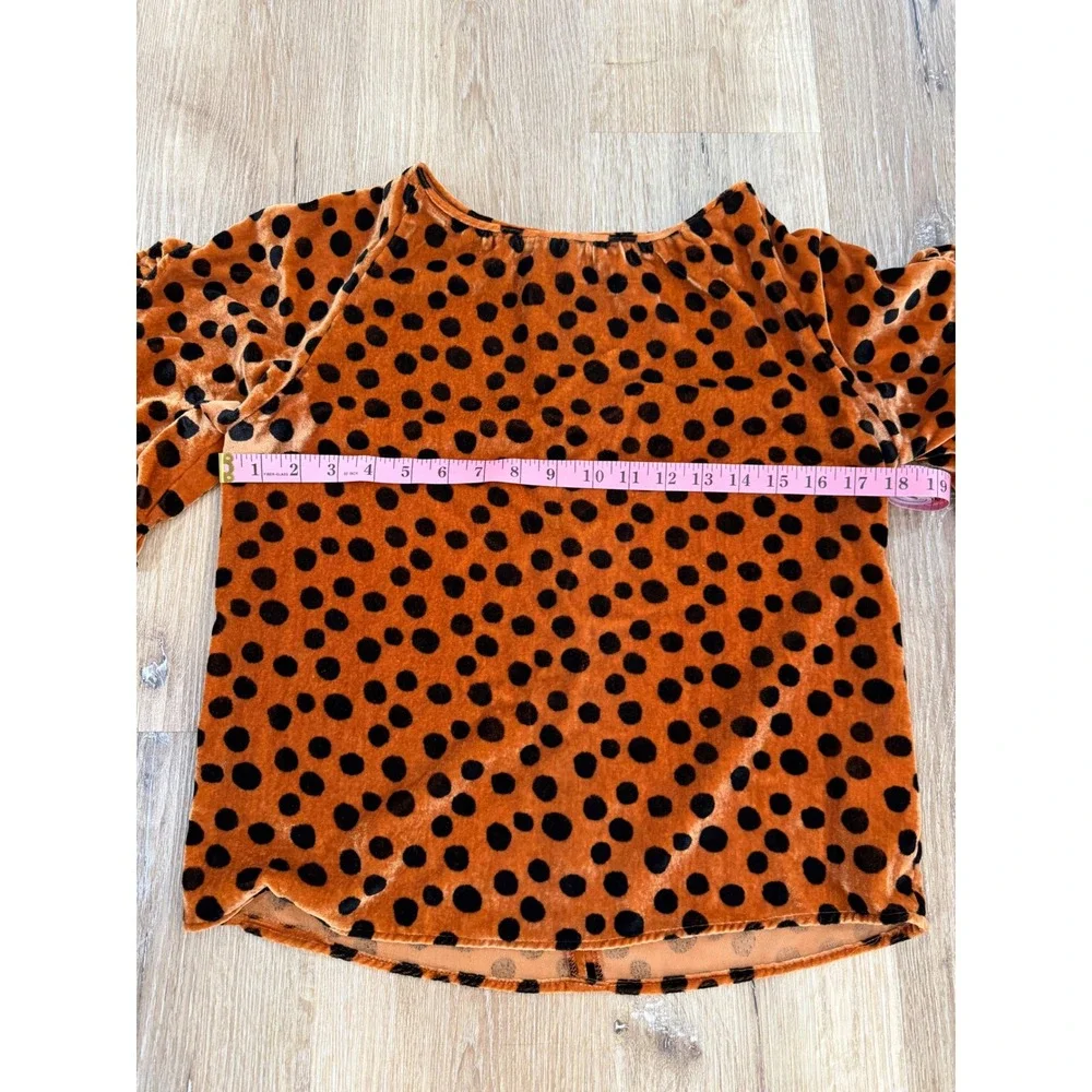 Madewell Velvet Top Womens XS Burnt Orange Polka Dot Ruffle Sleeve Excellent‎